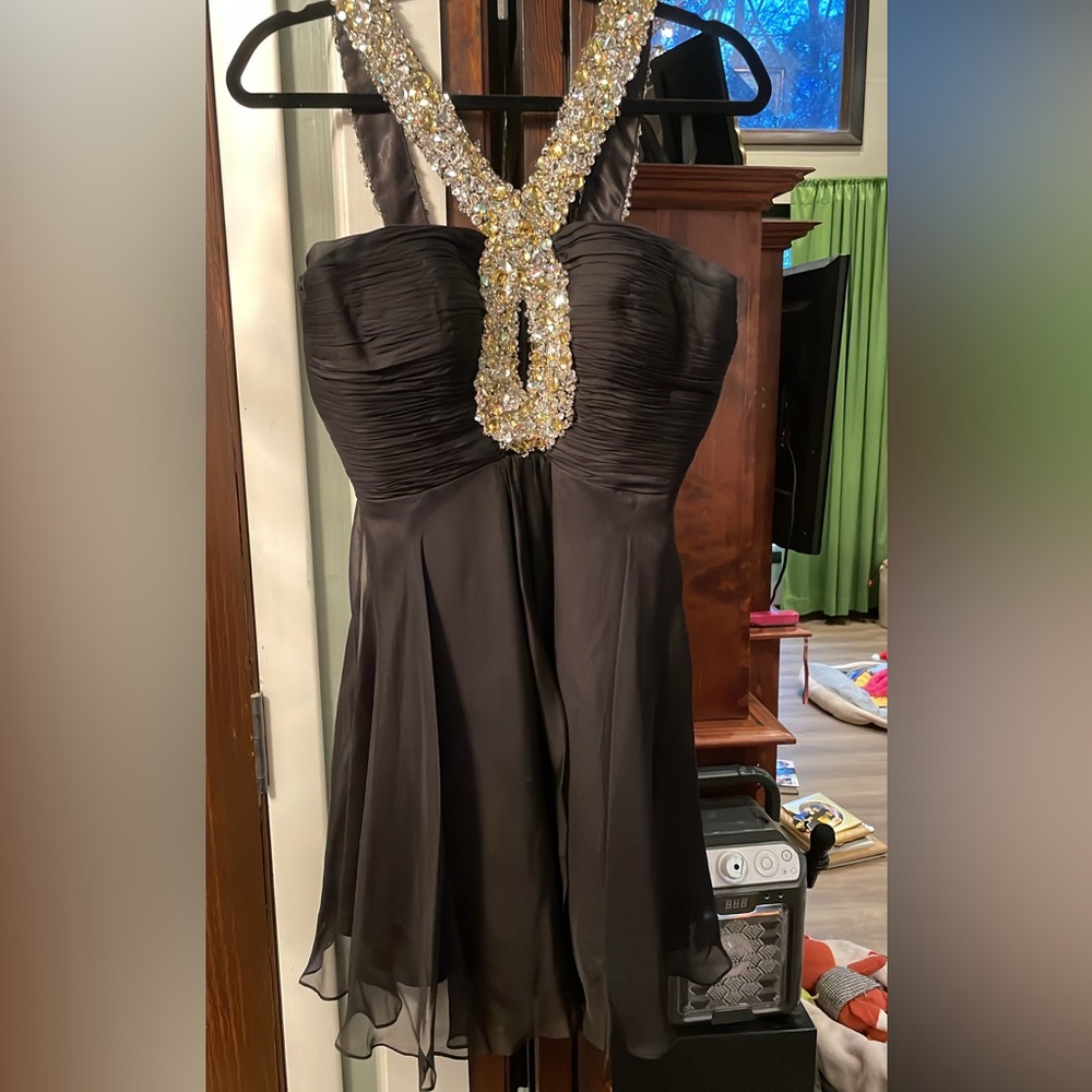 Black Sherri Hill halter cocktail dress w rhinestones - Picture 7 of 7